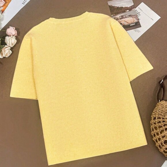 Yellow Casual Women's Plus Size Loose Knitted Short Slouchy Cardigan Top - Picture 6 of 8